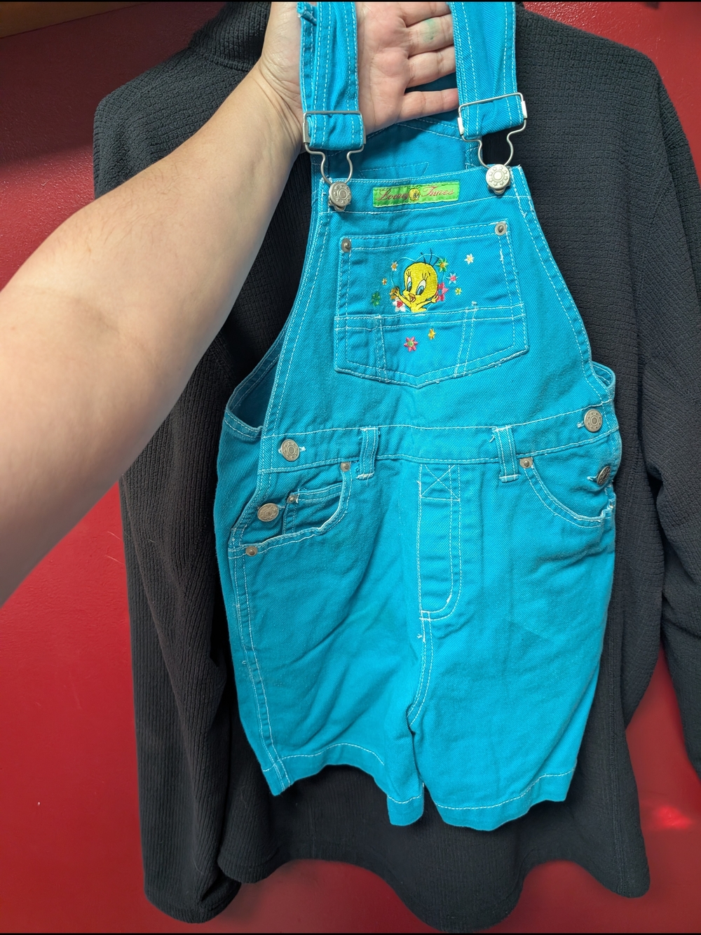 Warner Bros. Teal Tweety Kids' Short Overalls Vintage